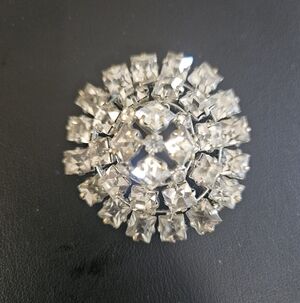 Vintage Round Rhinestone Cluster Brooch Marked Czech